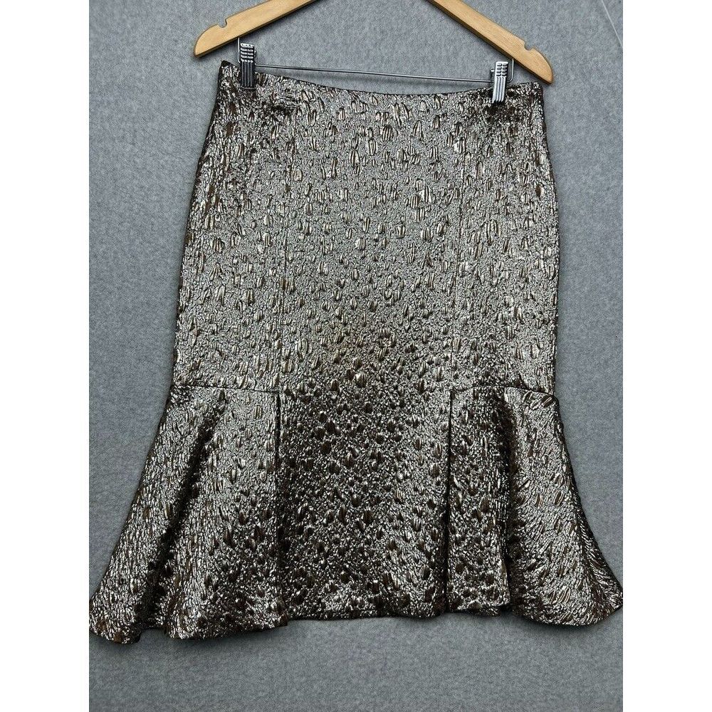CAROLINA HERRERA Womens Metallic Silk Bronze Pencil Skirt Size 8 Elegant Event